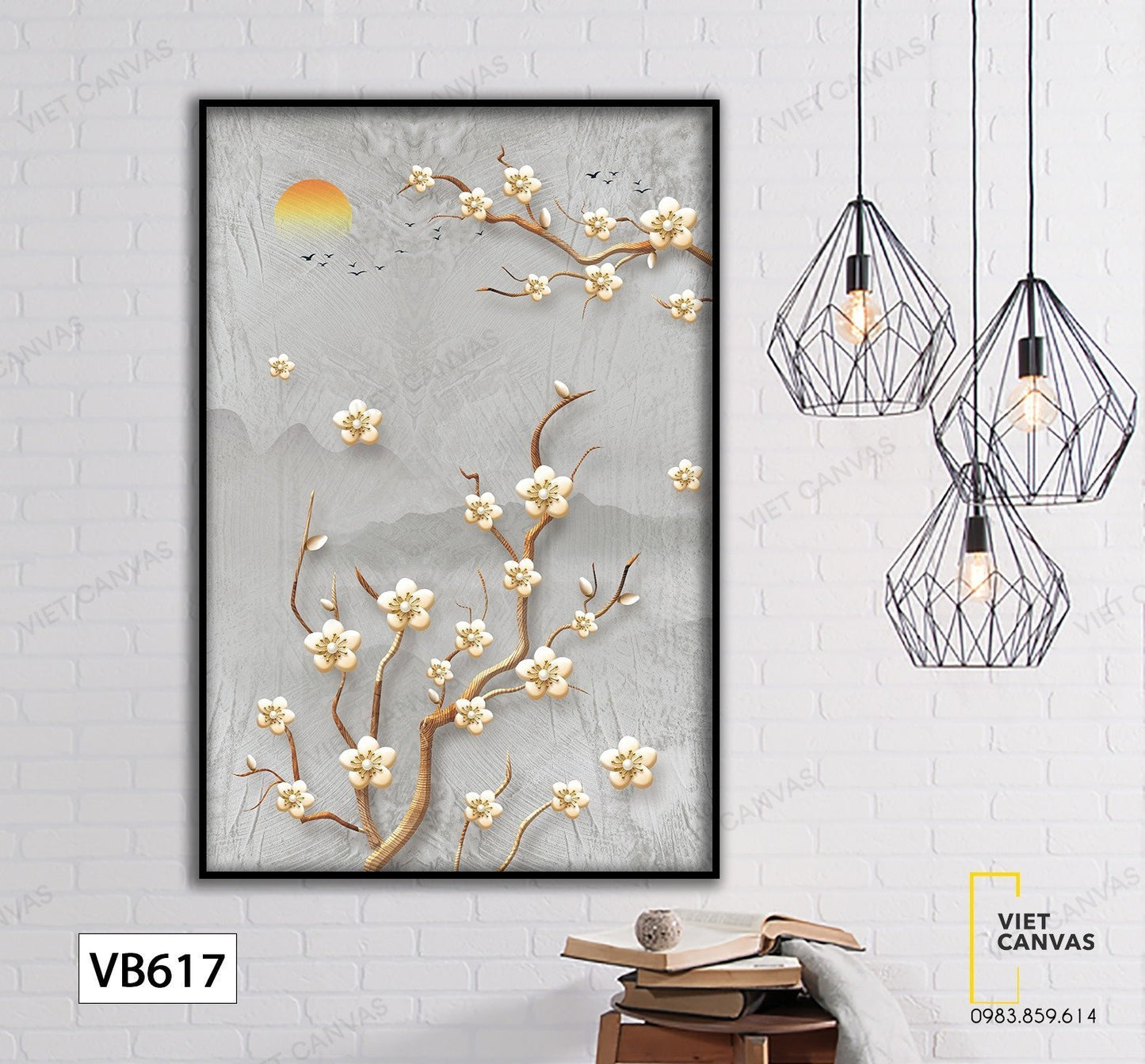 Tranh Cành Mai Vàng Trên Sườn Núi Chiều Tà - VB617