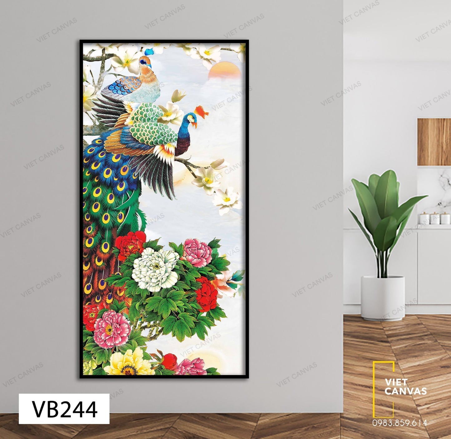 Tranh Chim Công Cùng Hoa Mẫu Đơn - VB244