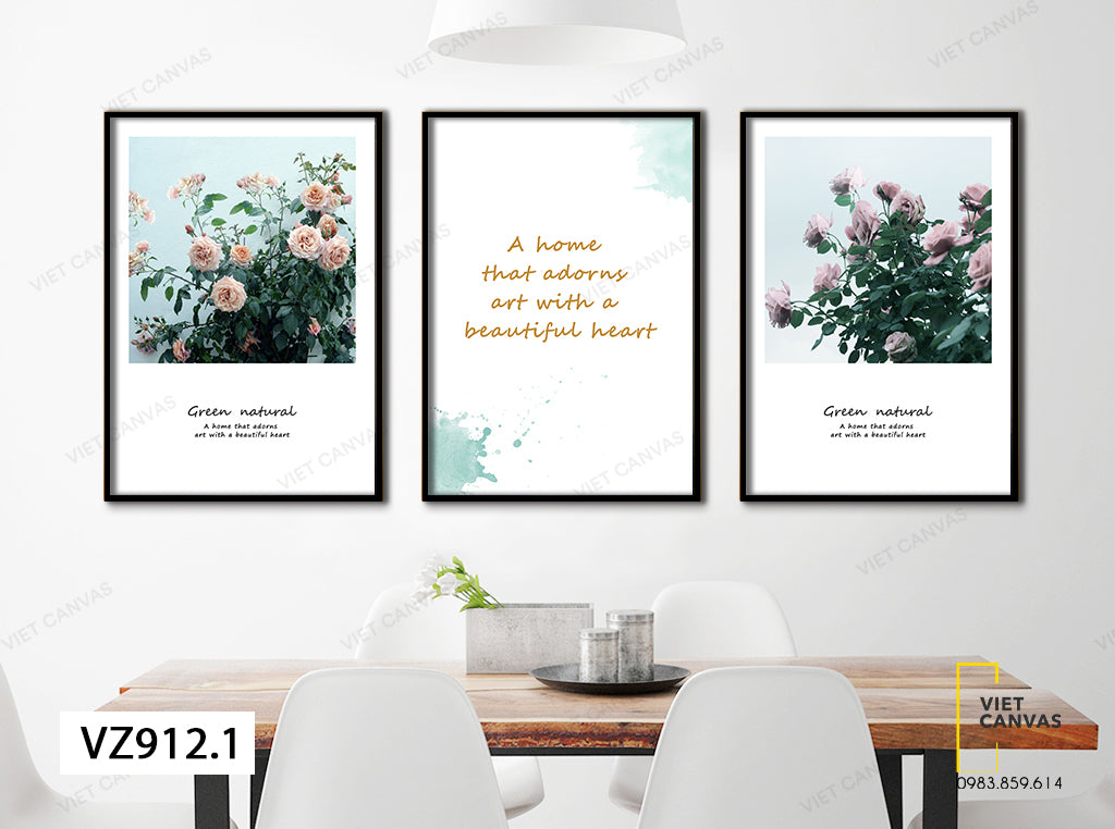 Bộ 3 Tranh Dàn Hồng Phơi Sắc Và Quotes - VZ912.1