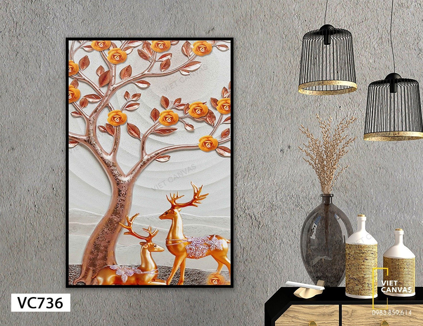 Tranh Đôi Nai Vàng Dưới Gốc Cây - VC736