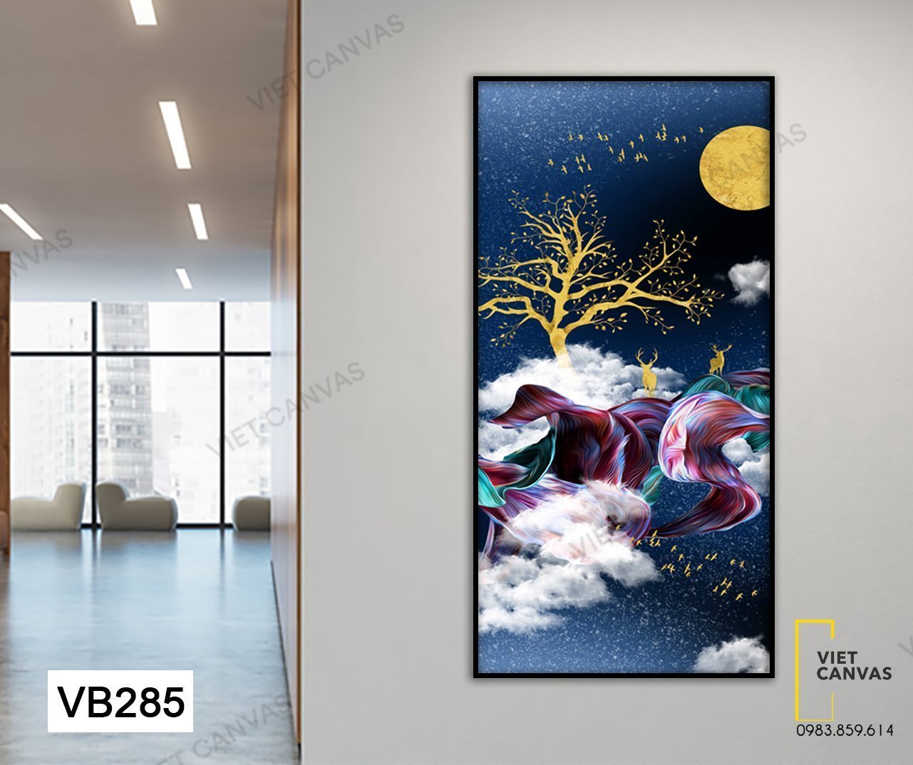 Tranh Đôi Hươu Dưới Gốc Cây Và Ánh Trăng - VB285