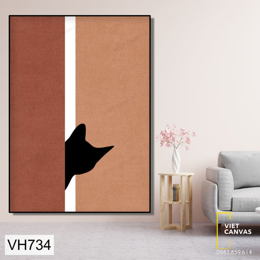 Tranh Chú Mèo Đen Tông Cam Đất - VH734