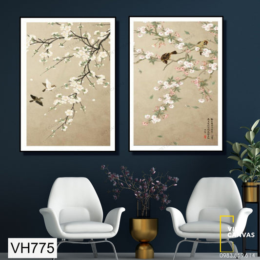 Bộ 2 Tranh Hoa Đào Nở Rộ Và Chú Chim - VH775