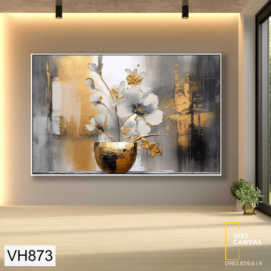 Tranh Bình Hoa Trắng Nhũ Vàng - VH873
