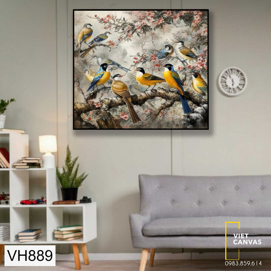 Tranh Đàn Chim Đang Đậu Trên Cành Cây - VH889