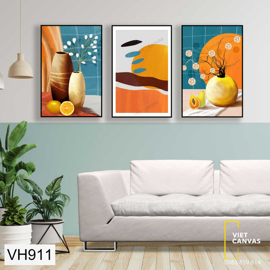 Bộ 3 Tranh Bình Hoa Rực Rỡ Phong Cách Trừu Tượng - VH911