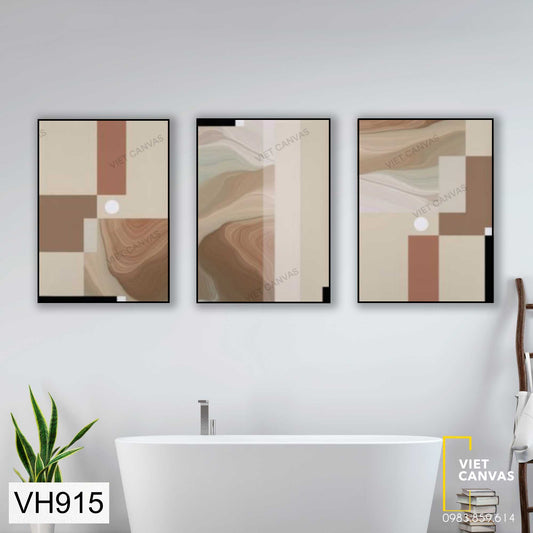 Bộ 3 Tranh Trừu Tượng Ô Vuông Sắc Nâu - VH915