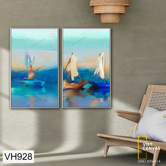 Bộ 2 Tranh Trừu Tượng Chiếc Thuyền Sắc Xanh - VH928