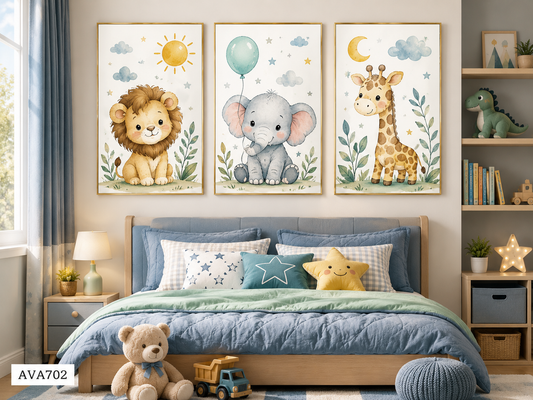 Bộ 3 Tranh Động Vật Hoạt Hình - AVA702