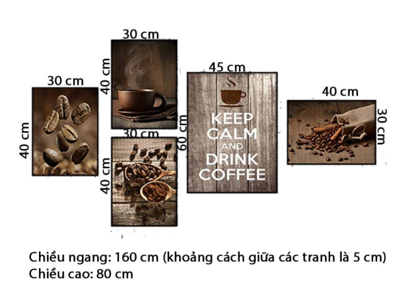 Bộ 5 Tranh Cà Phê Và Quotes Keep Calm And Drink Coffee - HD825