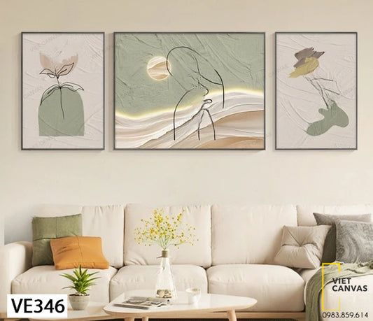 Bộ 3 Tranh Tối Giản Màu Xanh Lá - VE346