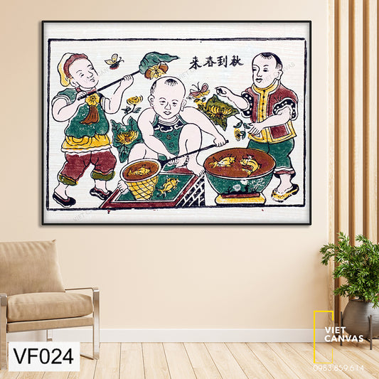 Tranh Chọi Cá Phong Cách Tranh Đông Hồ - VF024