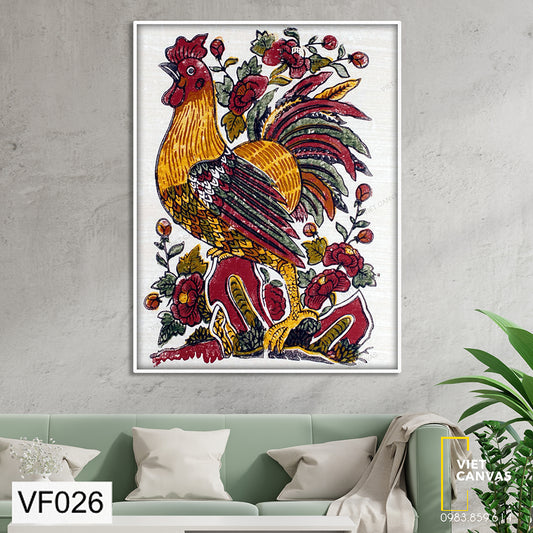 Tranh Gà Trống Phong Cách Tranh Đông Hồ - VF026