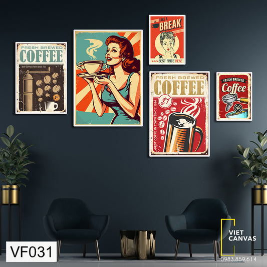 Bộ 5 Tranh Trang Trí Về Cà Phê - VF031