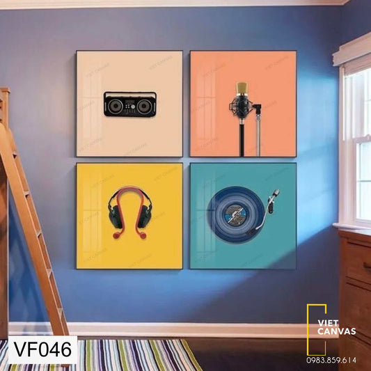 Bộ 4 Tranh Vật Dụng Âm Nhạc Phong Cách Cổ Điển - VF046