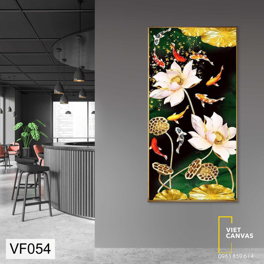 Tranh Đàn Cá Chép Dưới Ao Sen Trắng - VF054