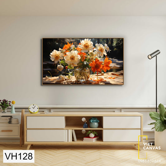 Tranh Bình Hoa Nở Rộ Sắc Cam - VH128