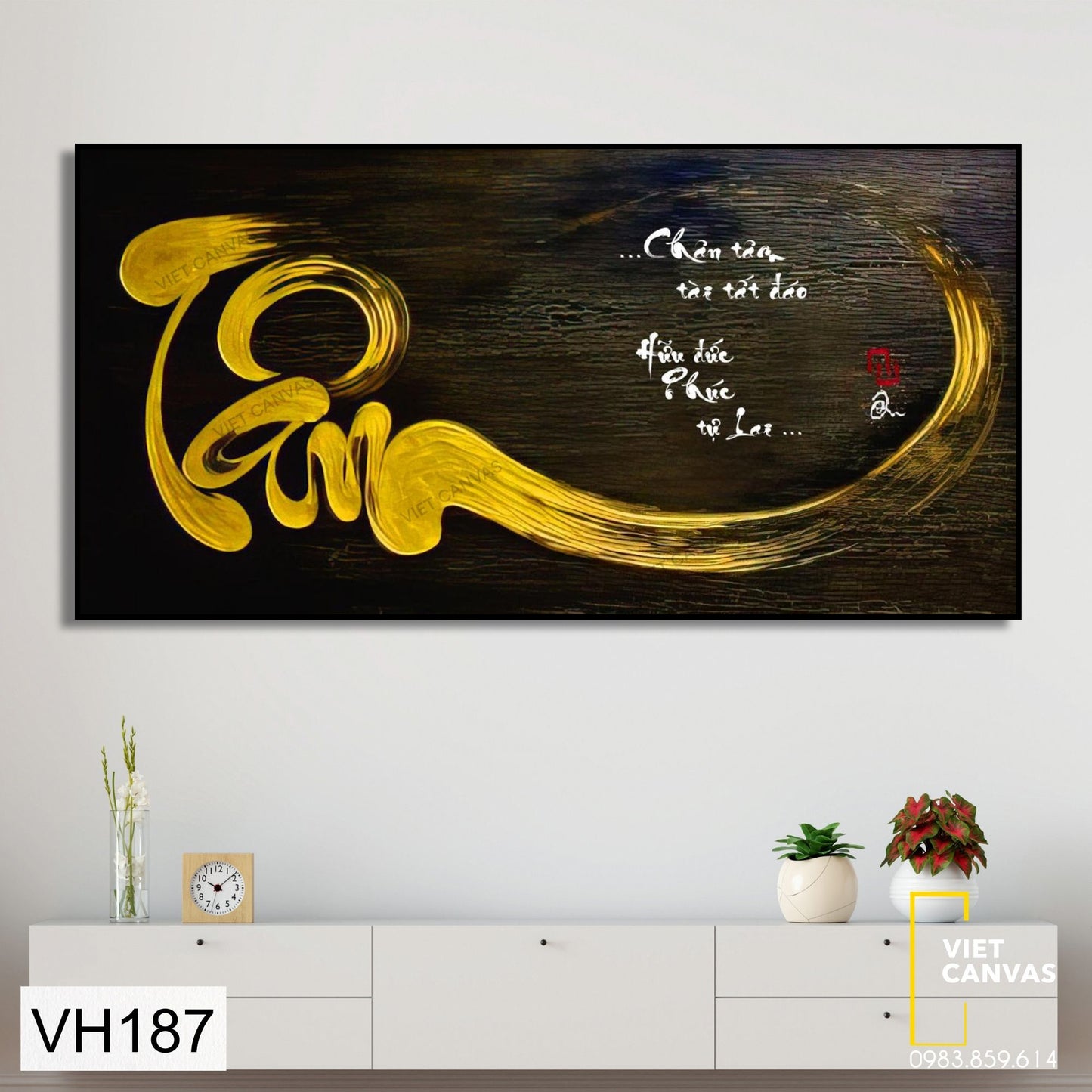 Tranh Quotes Chữ Tâm Sắc Vàng - VH187