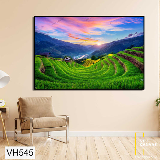 Tranh Ruộng Bậc Thang Và Bầu Trời Rực Rỡ - VH545