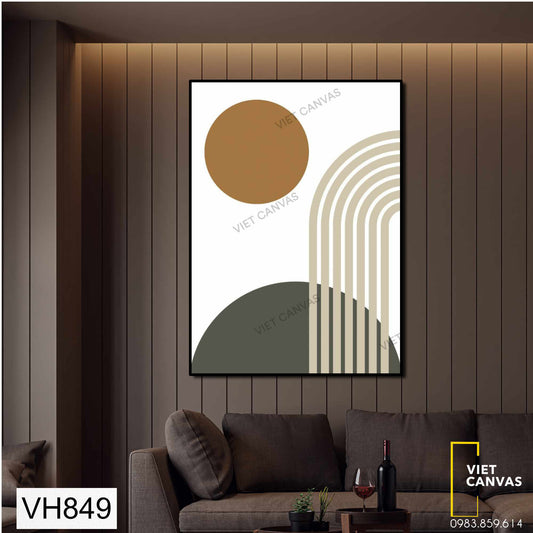 Bộ Tranh Trừu Tượng Hình Tròn Tone Xanh Cam Trắng - VH849
