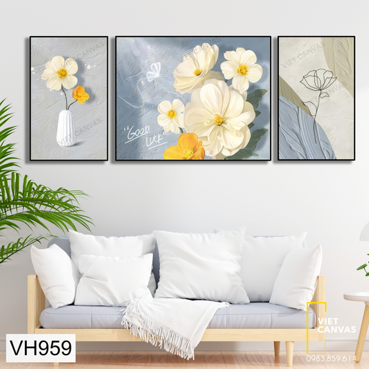 Bộ 3 Tranh Trang Trí Hoa Trắng - VH959