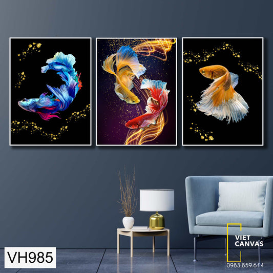 Bộ 3 Tranh Cá Vàng Đa Sắc - VH985