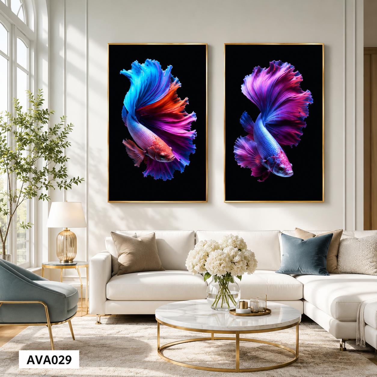 Bộ 2 Tranh Cá Betta Khoe Sắc - AVA029