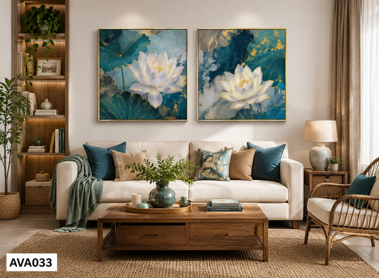Bộ 2 Tranh Hoa Sen Trắng - AVA033