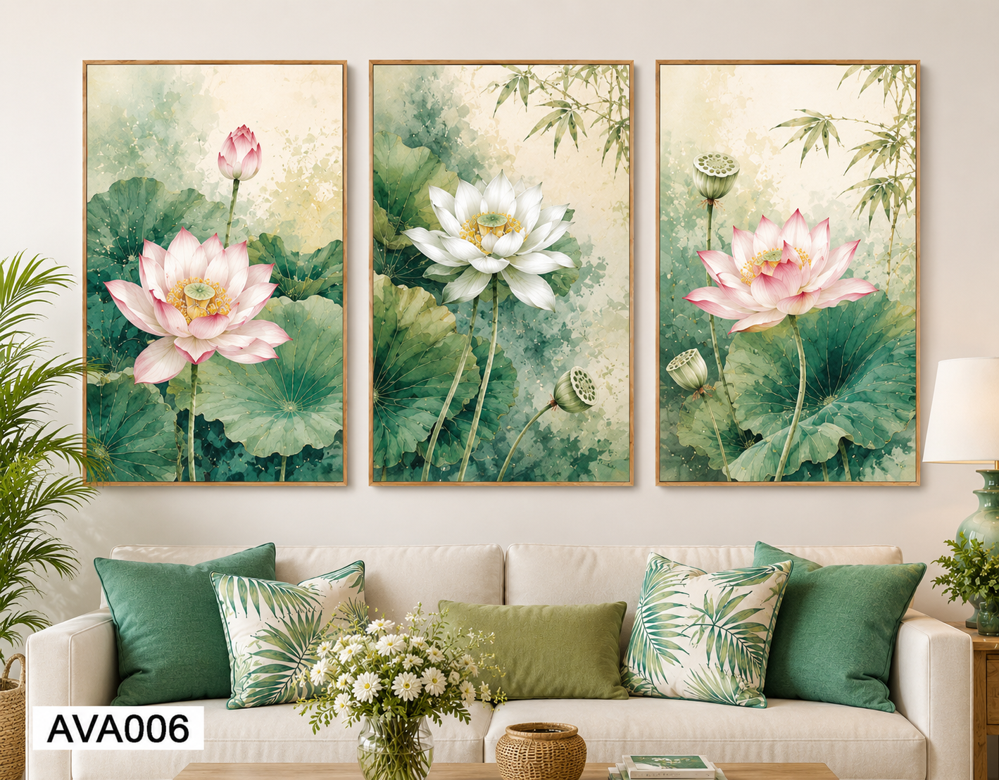 Bộ 3 Tranh Hoa Sen Đua Sắc - AVA006