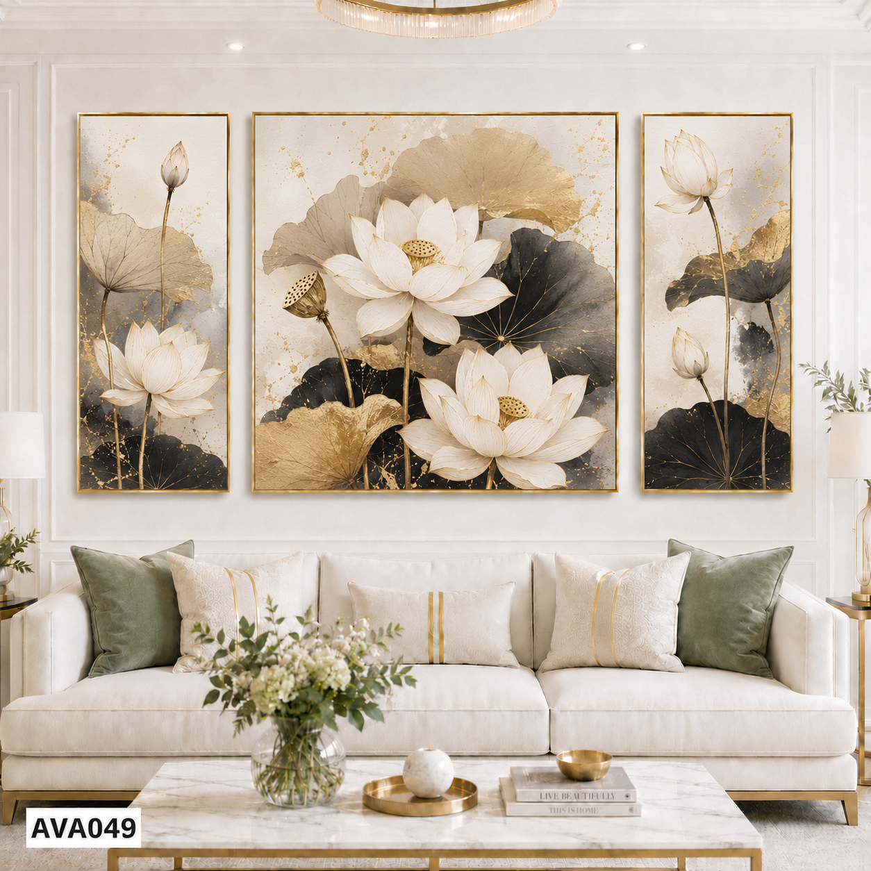 Bộ 3 Tranh Hoa Sen Trắng - AVA049