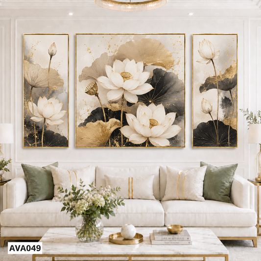 Bộ 3 Tranh Hoa Sen Trắng - AVA049