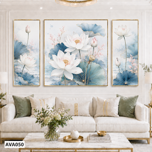 Bộ 3 Tranh Hoa Sen Trắng - AVA050