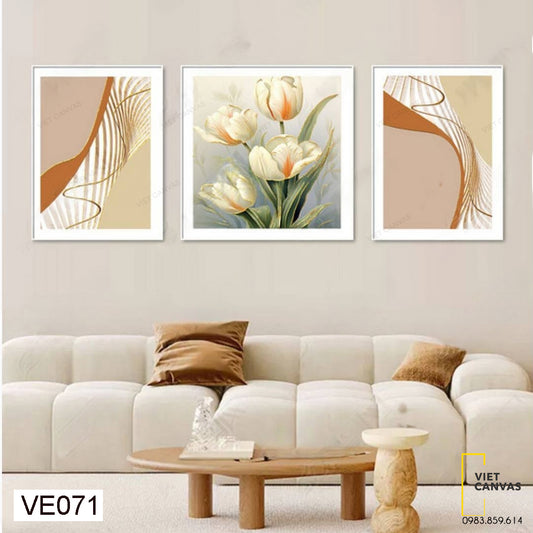 Bộ 3 Tranh Hoa Tulip Trắng - VE071