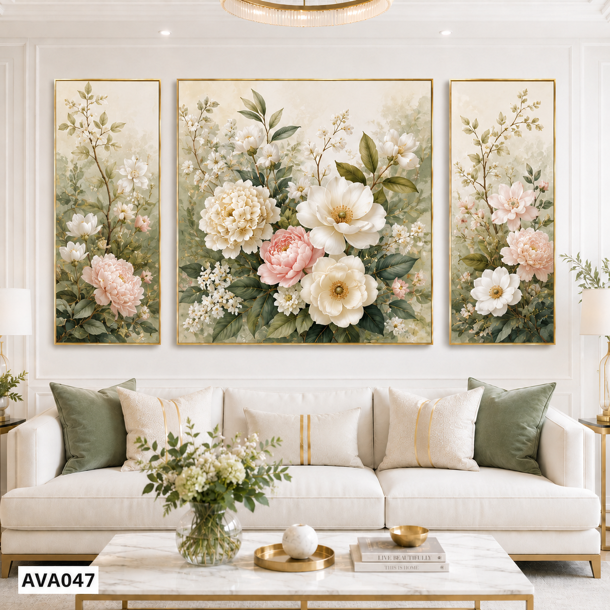 Bộ 3 Tranh Hoa Khóm Hoa Mẫu Đơn - AVA047