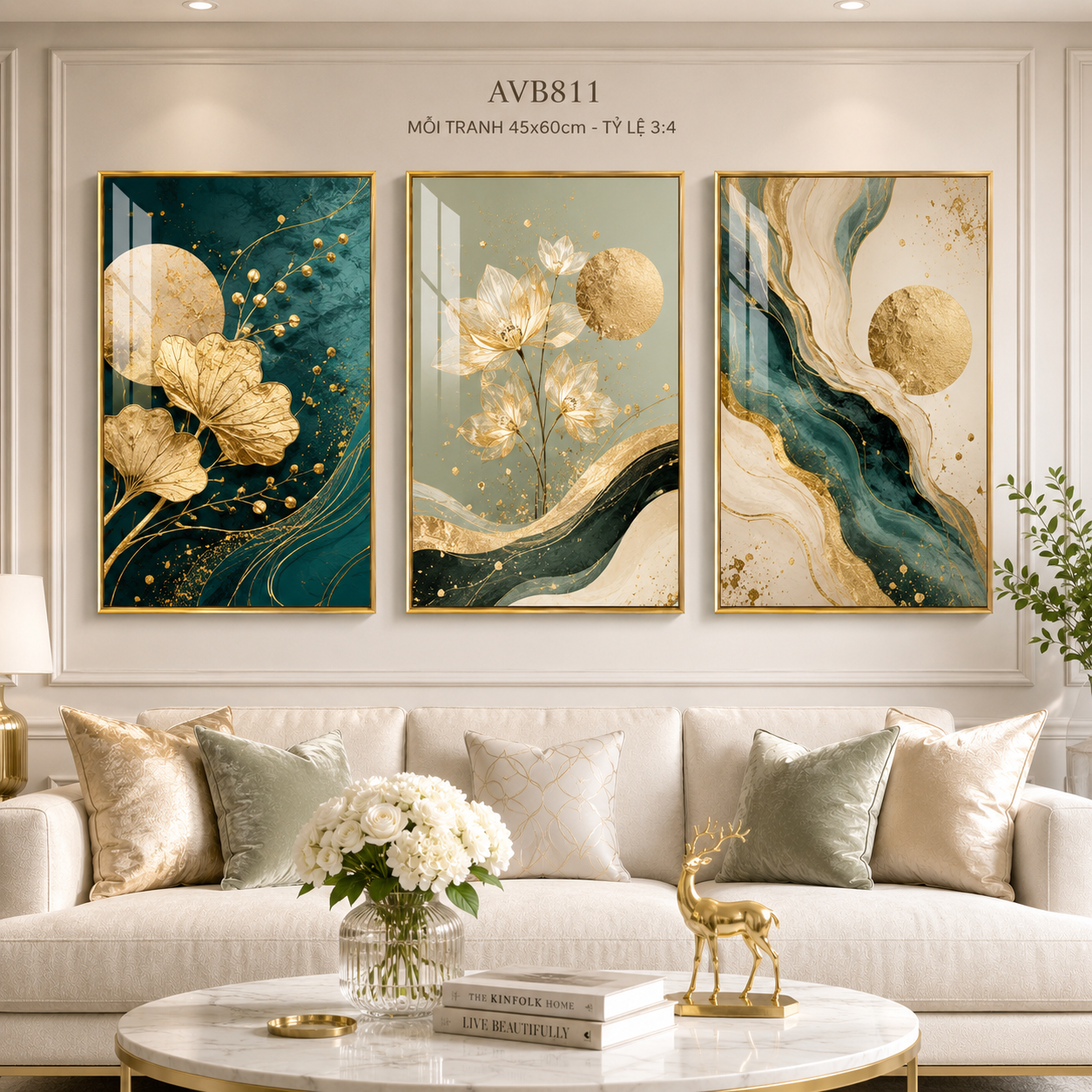 Bộ 3 Tranh Lá Ánh Vàng - AVB811