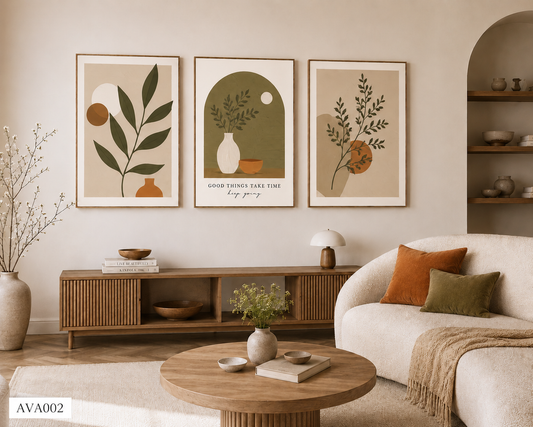 Bộ 3 Tranh Lá Cây Tối Giản - AVA002