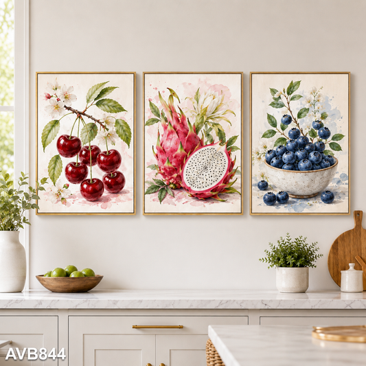 Bộ 3 Tranh Trái Cây Tươi Xanh - AVB844
