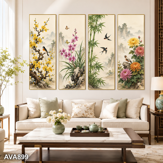 Bộ 4 Tranh Mai Lan Trúc Cúc - AVA899