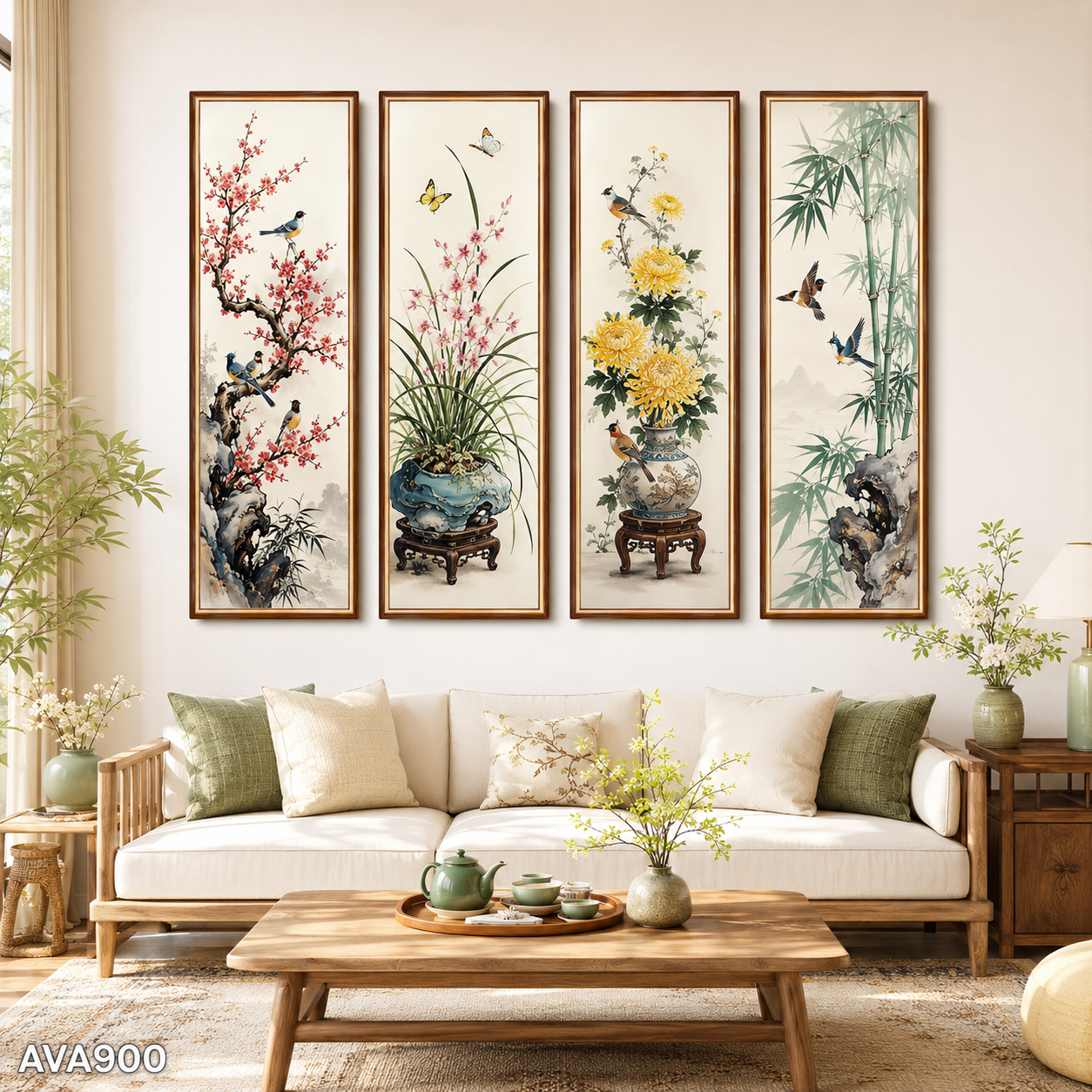 Bộ 4 Tranh Đào Lan Cúc Trúc - AVA900