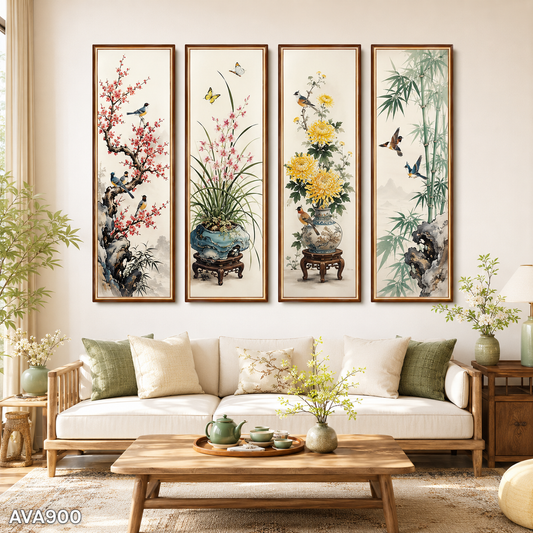 Bộ 4 Tranh Đào Lan Cúc Trúc - AVA900