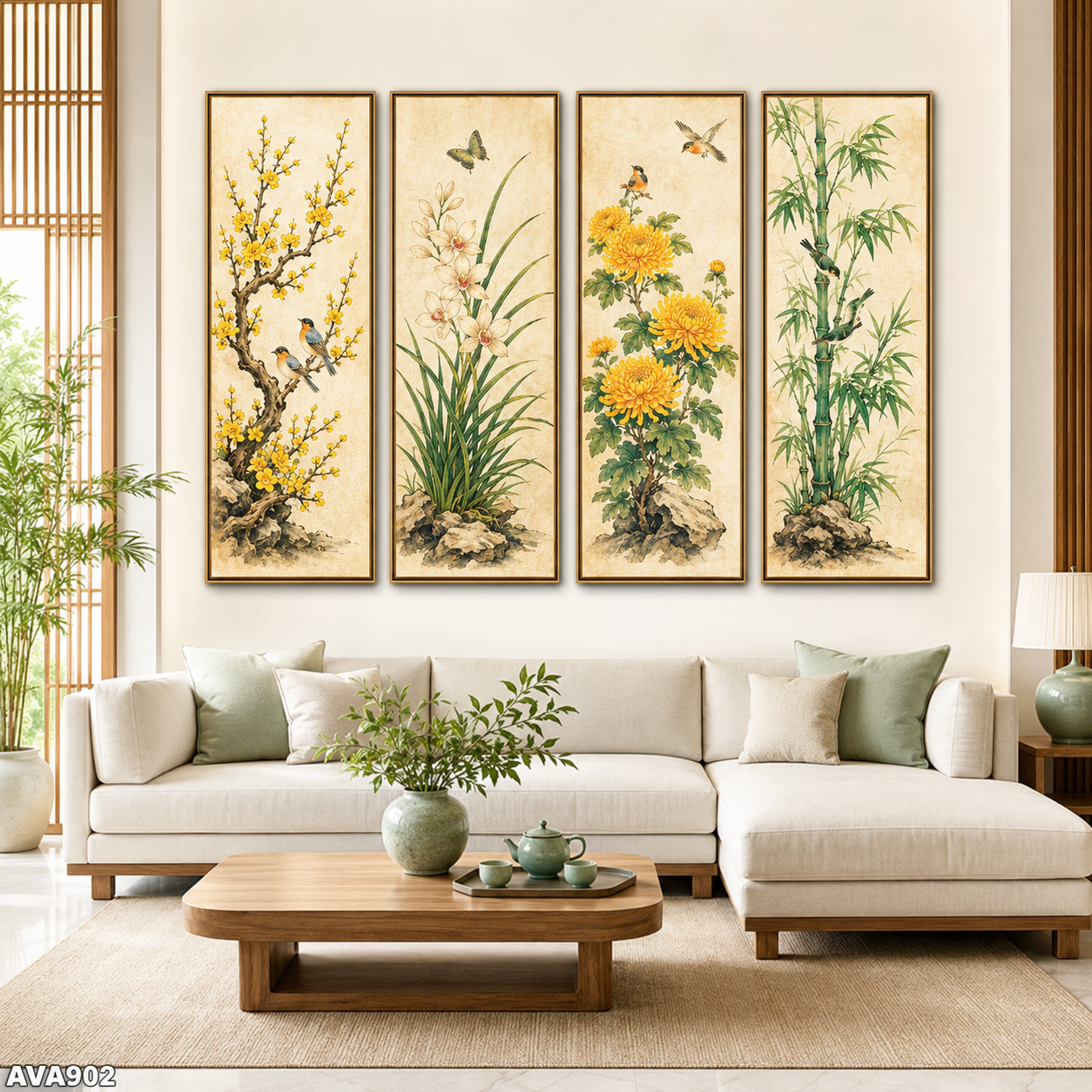 Bộ 4 Tranh Mai Lan Cúc Trúc - AVA902