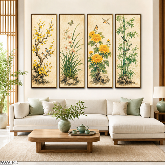 Bộ 4 Tranh Mai Lan Cúc Trúc - AVA902