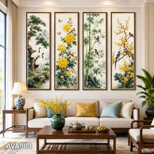 Bộ 4 Tranh Tứ Quý Phú Quý - AVA903