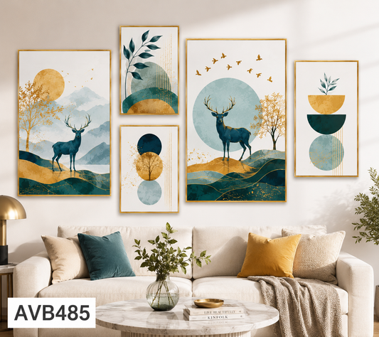 Bộ 5 Tranh Hươu Ánh Kim - AVB485