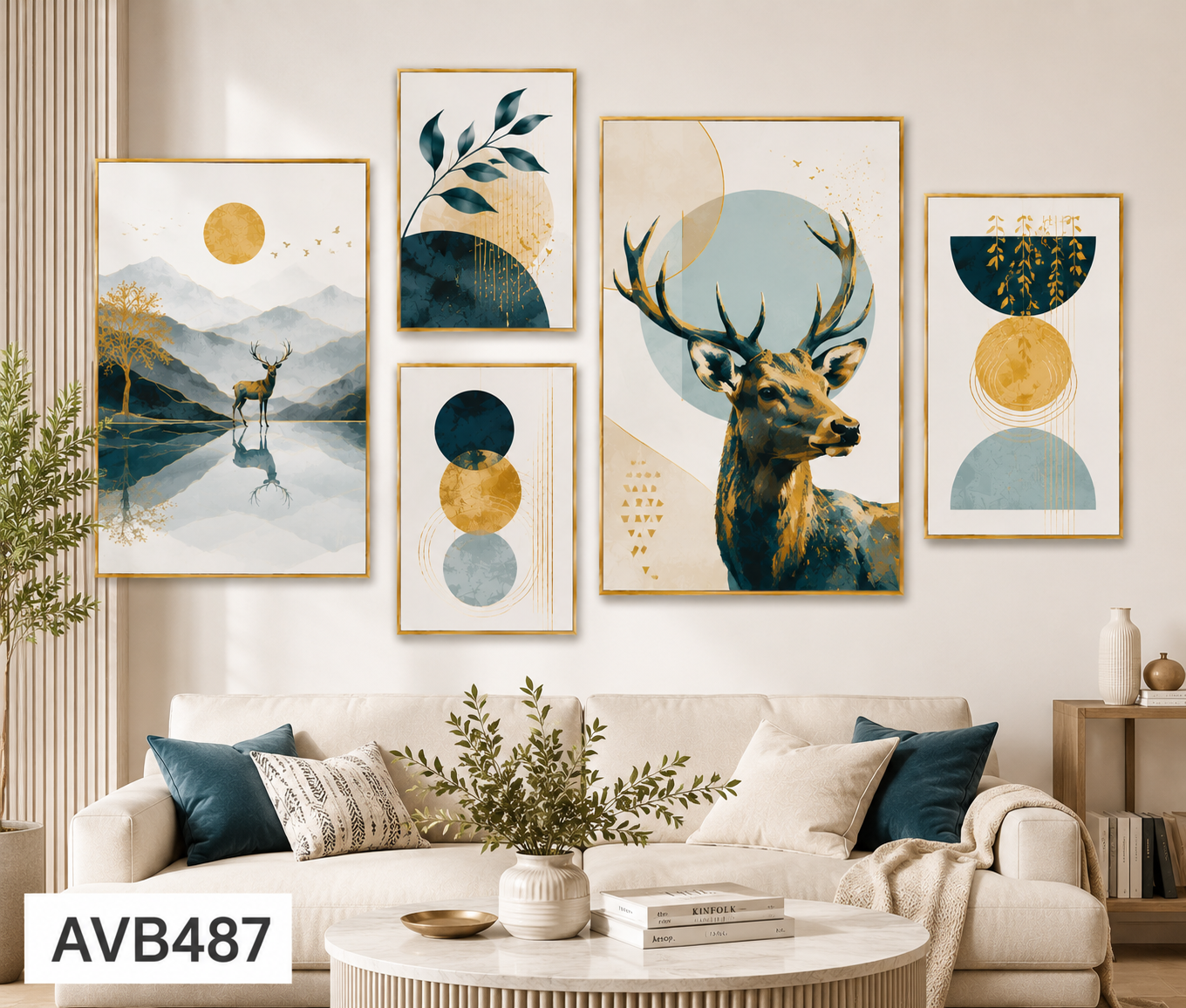 Bộ 5 Tranh Hươu Phú Quý - AVB487