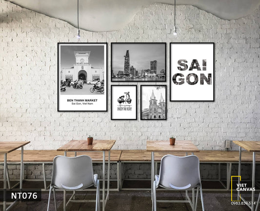 Bộ 5 Tranh Địa Điểm Sài Gòn Cổ Điển - NT076