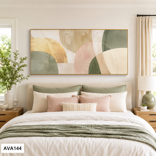 Tranh Trừu Tượng Xanh Be Vàng - AVA144
