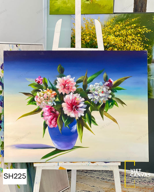 Tranh Sơn Dầu Bình Hoa Mẫu Đơn - SH225