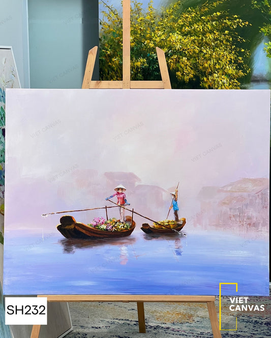 Tranh Sơn Dầu Thuyền Hoa Trên Sông - SH232