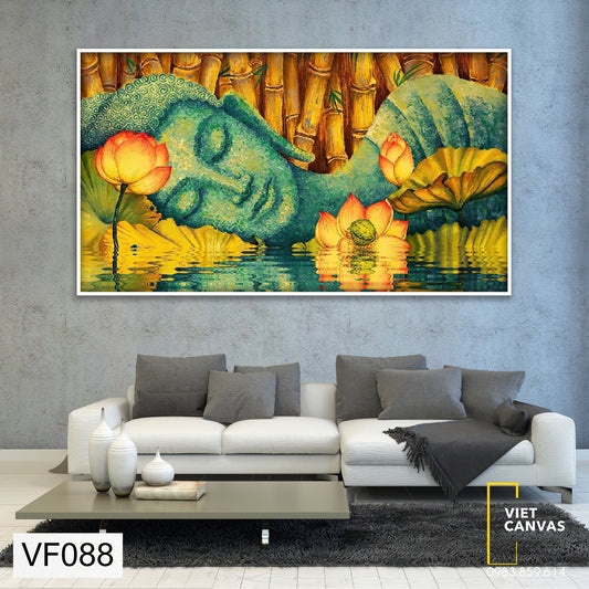 Tranh Tượng Phật Đang Nằm Cạnh Những Bông Hoa Sen - VF088